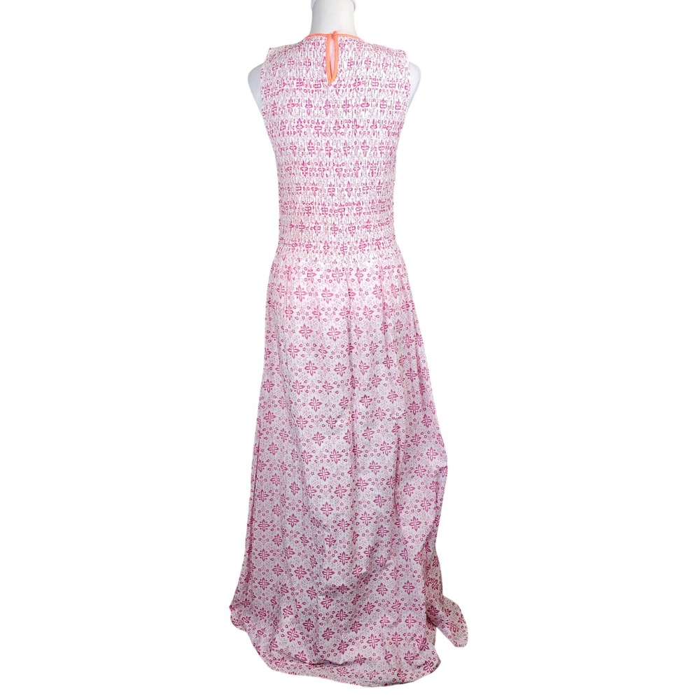 Boden Maxi Dress Womens 10 Pink White Floral Smocked Cotton Cottage Casual Boho - Picture 2 of 11